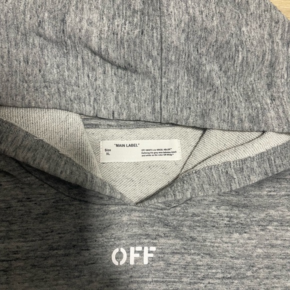 Men's Gray Zip-Up Hoodie with White Graphic Panels and Blue Accent Off White - Picture 2 of 7